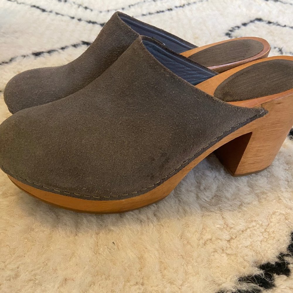 Olive suede Charlotte Stone Mule Clogs